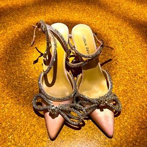 Public Desire Pink Satin Lace Up Heels